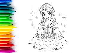 Frozen Elsa with Beautiful Cake Drawing ❄️🎂 | Easy Princess Art