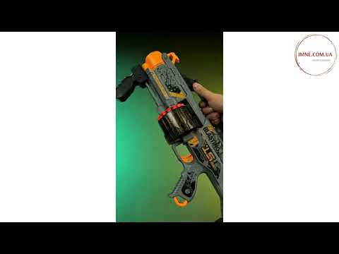 Механический игровой бластер автомат стреляет мягкими патронами 40 штук Игрушка для детских стрелялок пулемет, видео 1