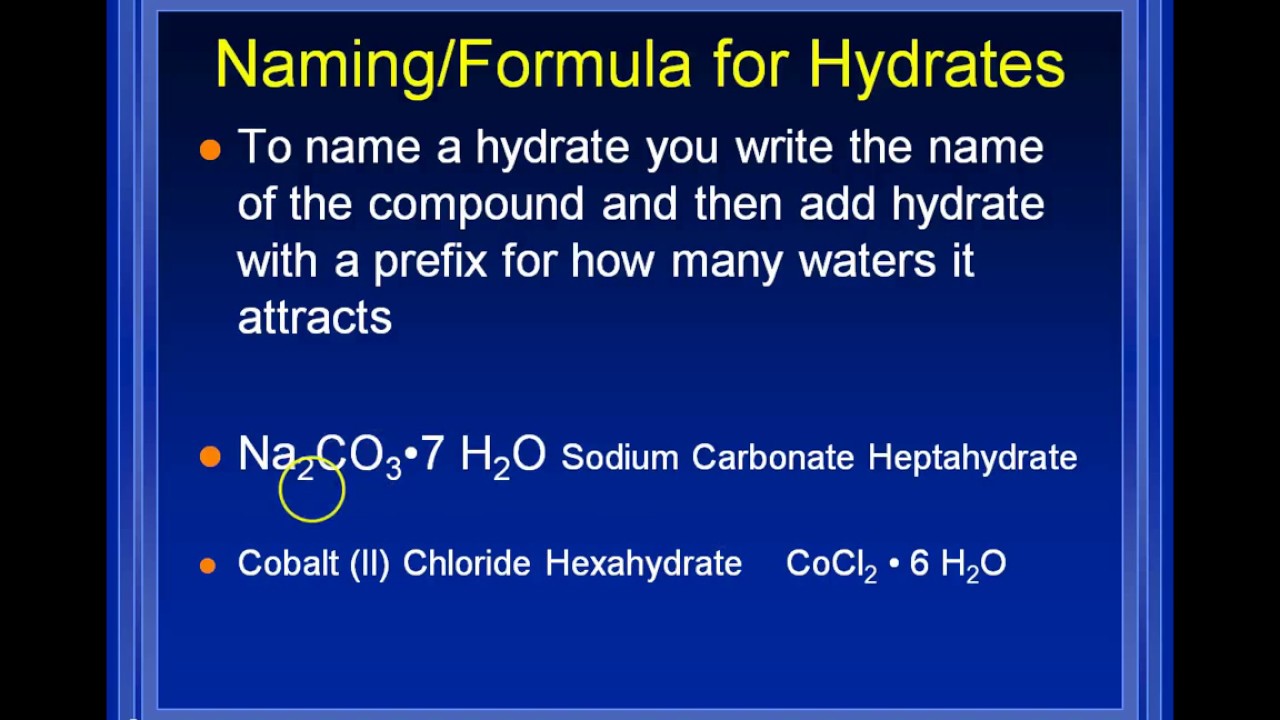 Honors Chemistry Video 4.9 Hydrates - YouTube