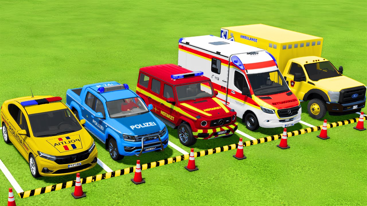 TRANSPORTING ALL POLICE CARS and AMBULANCE EMERGENCY VEHICLES WITH MAN TRUCKS ! Farming Simulator 22 TRANSPORTING ALL POLICE CARS and AMBULANCE EMERGENCY VEHICLES WITH MAN TRUCKS ! Farming Simulator 22