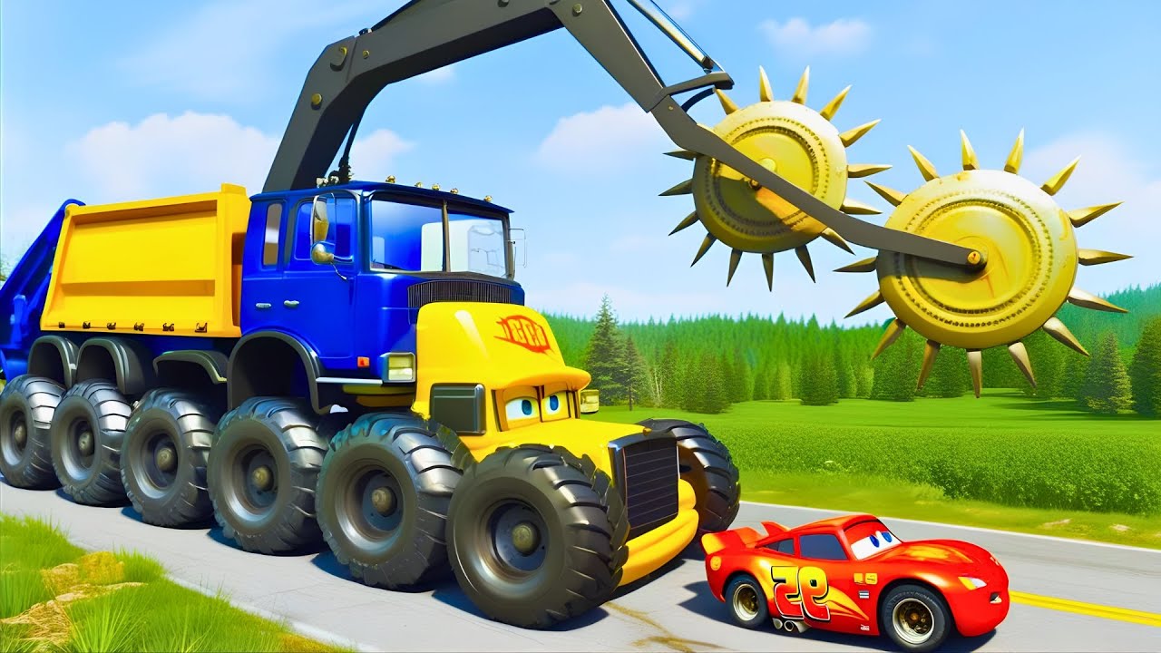 Giant CRUSHER DOZER McQueen Truck Eater VS Cars Lightning McQueen Escape Monster Beamng Drive