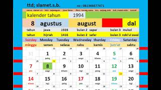 kalender tahun 1993  1994  1995  1996  lengkap weton  pasaran  kalender jawa  hijriah