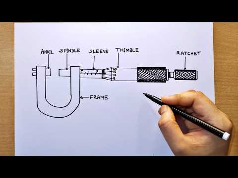 micrometer screw gauge drawing | how to draw micrometer screw gauge  | screw gauge drawing