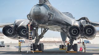 Inspecting US Monstrous B-1 Lancer Before Hypnotic Takeoff at Full Throttle