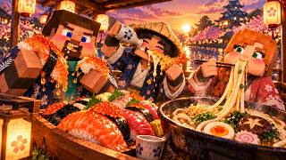 STEVE COOKS GIANT SUSHI BOAT & TEMPURA UDON! Cozy Japan Feast (Oddly Satisfying)  | Minecraft Style