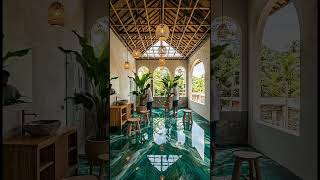 Tropical Resort Spa Bathroom with Emerald Lagoon Metallic Epoxy | AI Interior Transformation
