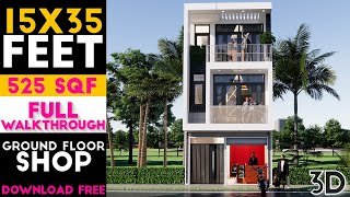 15x35 Feet House Design || Ground Floor Shop || Modern House Design Plan #27