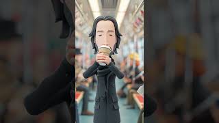3D Pixar Cartoon Full Body Portrait Of Keanu Reeves, Facing The Camera Directly, Dressed In A Bla...
