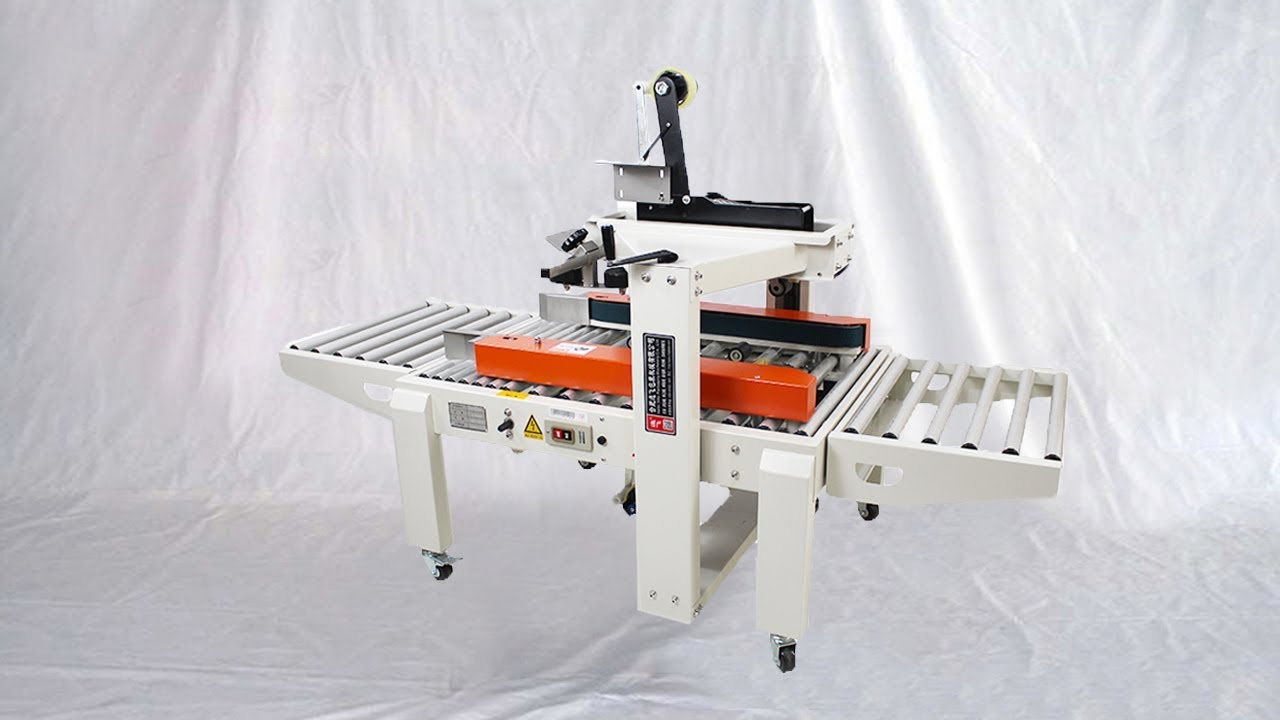 automatic carton sealing top labeling case sealer labeller Kartonverschließmaschine mit Etikettierer