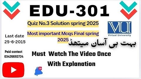 EDU301 Quiz 3 Most Important Mcqs Final term