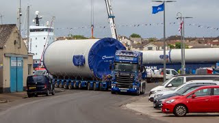 Mar-train and Simpsons Ltd Shunting Turbine Tower Sections Around Wick Harbour 17/06/26