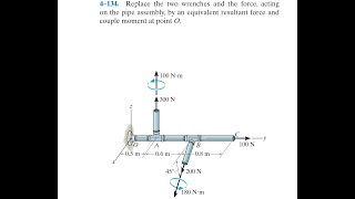 Statics 4.134 - Replace the two wrenches and the force by an equivalent resultant force and moment. Profile
