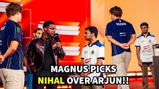 Magnus Carlsen picks Nihal Sarin over Arjun Erigaisi for Quarterfinals at ESPORTS WORLD CUP 2026!