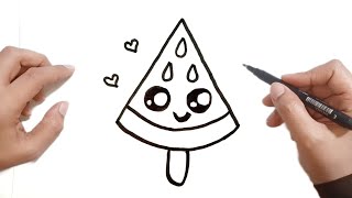 كيف ترسم ايس كريم بطيخ كيوت وسهل خطوة بخطوة / رسم سهل / تعليم الرسم | Cute ice cream drawing