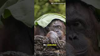 Orangutans Use Leaves as Umbrellas 🦧☔ #Orangutans #AnimalFacts #NatureIsSmart #Wildlife #FunFacts