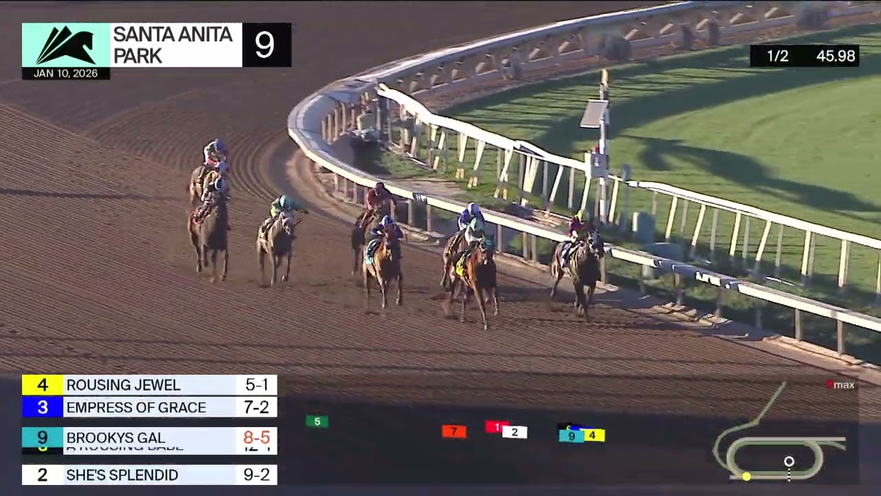 Лошадь по кличке Brookys Gal одержала победу в 9-м заезде в субботу, 10 января, в парке Санта-Анита.