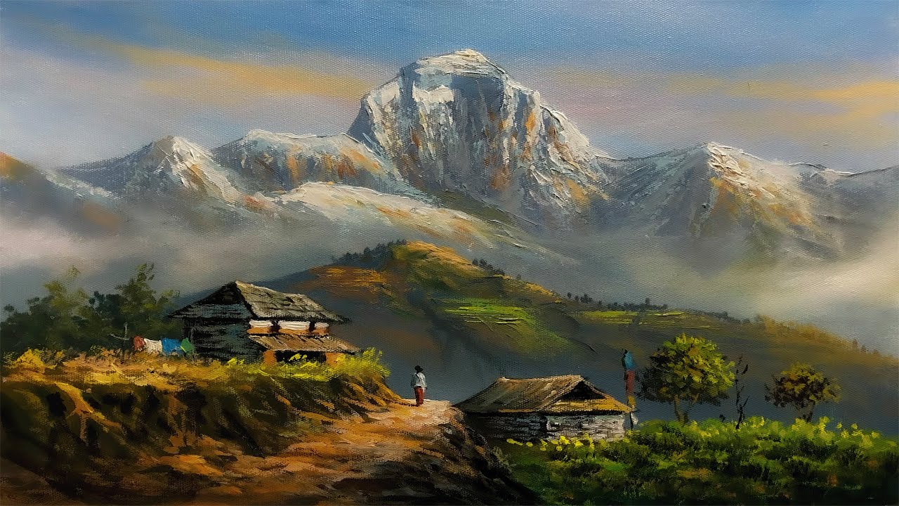 Nepali Painting Beautiful Nepali Village Landscape Painting Scenery