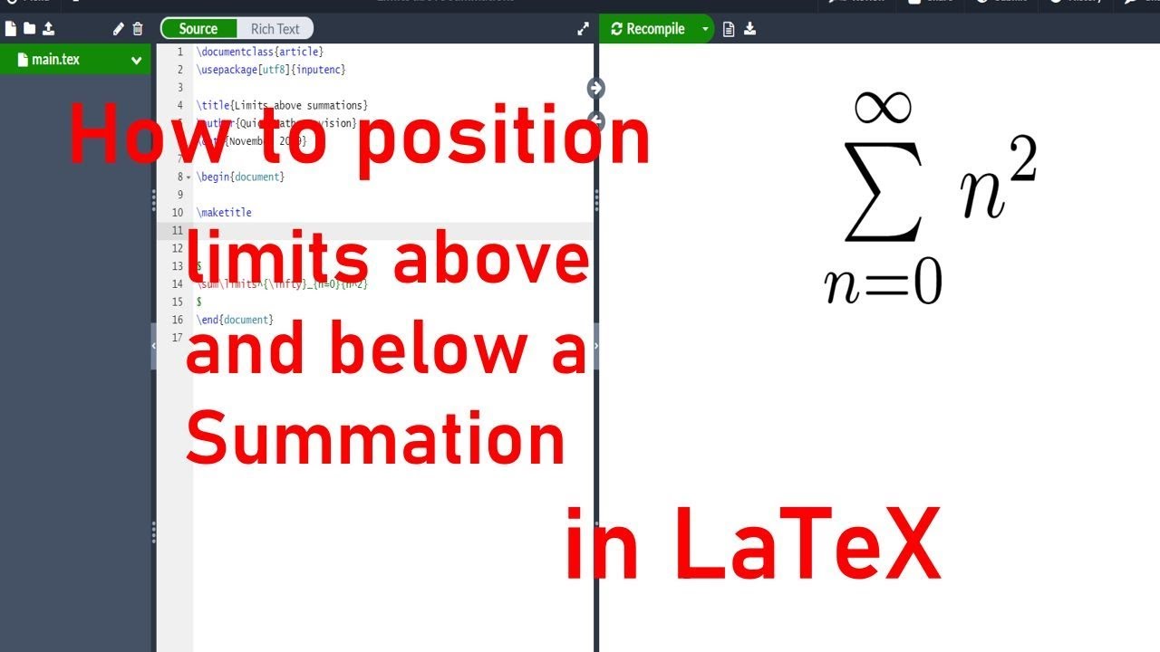 Positioning Limits Above And Below A Summation In Latex/Overleaf