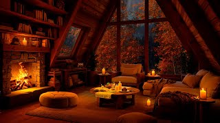 Download Lagu Rainy Night in Cozy Autumn Hut Ambience 🍂 Warm Jazz, Heavy Rain \u0026 Fireplace Sounds for Relaxation MP3