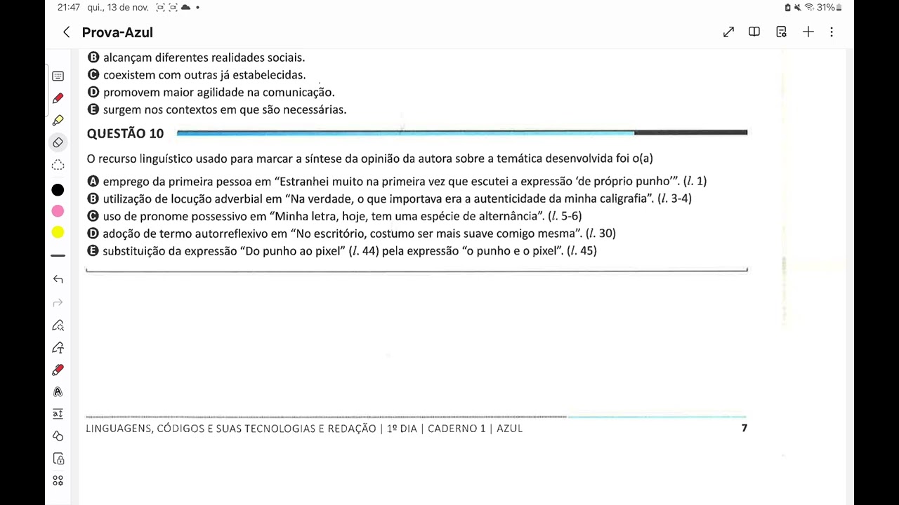 questão 10 enem 2025 prova azul