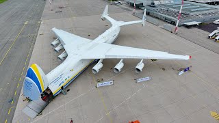 Besuch der Antonov An-225 in Linz/Landing, handling, take-off and exklusive drone footage.