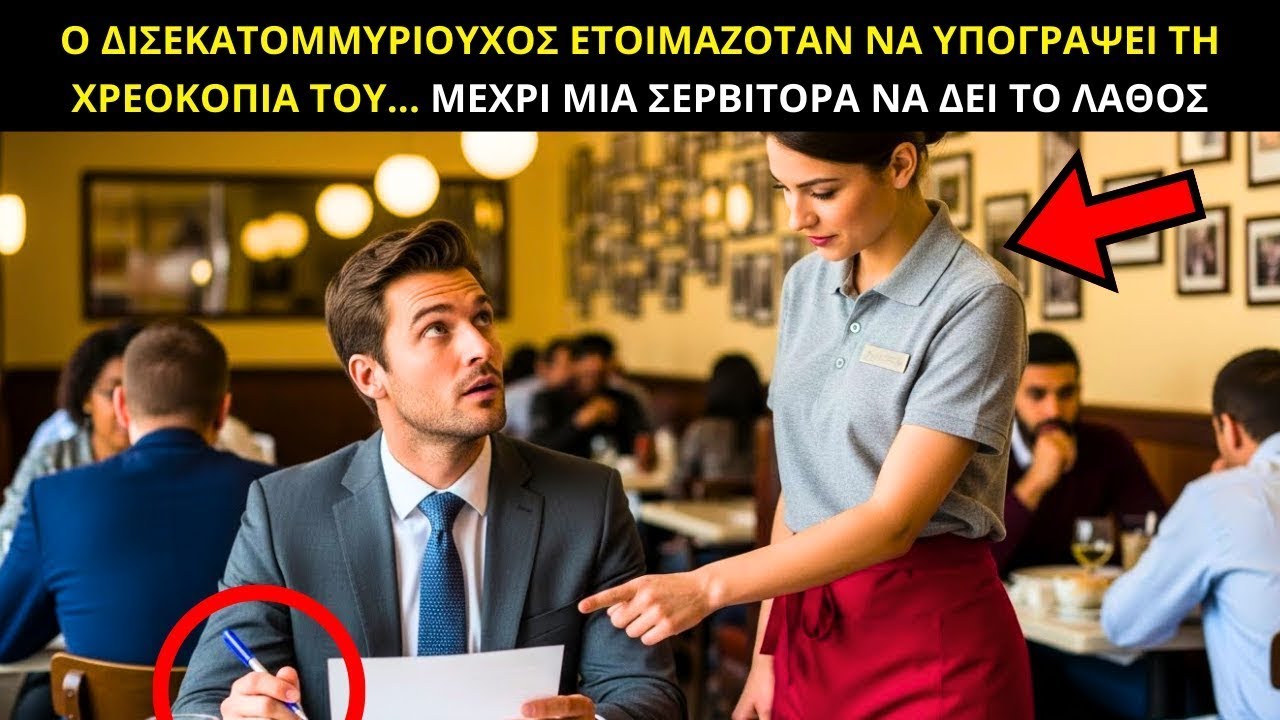 Ο ΔΙΣΕΚΑΤΟΜΜΥΡΙΟΥΧΟΣ ΕΤΟΙΜΑΖΟΤΑΝ ΝΑ ΥΠΟΓΡΑΨΕΙ ΤΗ ΧΡΕΟΚΟΠΙΑ ΤΟΥ    ΜΕΧΡΙ ΜΙΑ ΣΕΡΒΙΤΟΡΑ ΝΑ ΔΕΙ ΤΟ ΛΑ