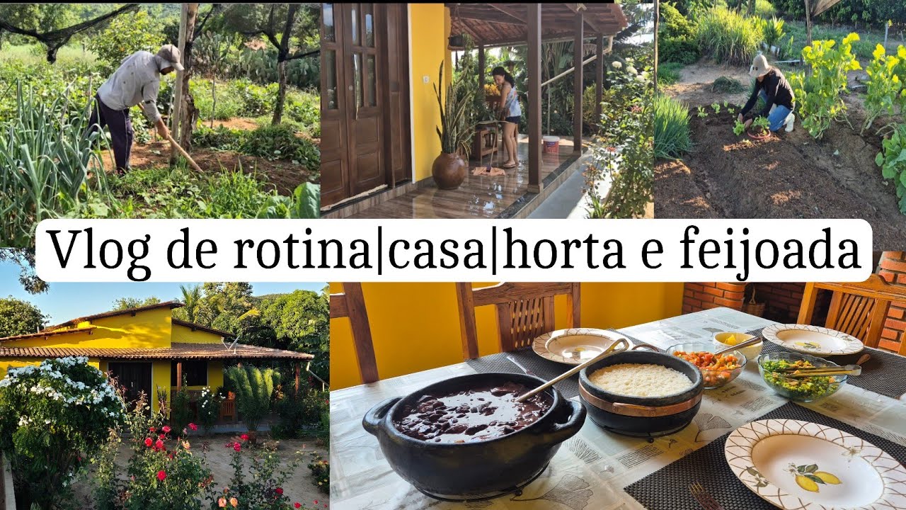  Nós três nas atividades aqui da roça/ feijoada no capricho/cuidando e plantando/ 