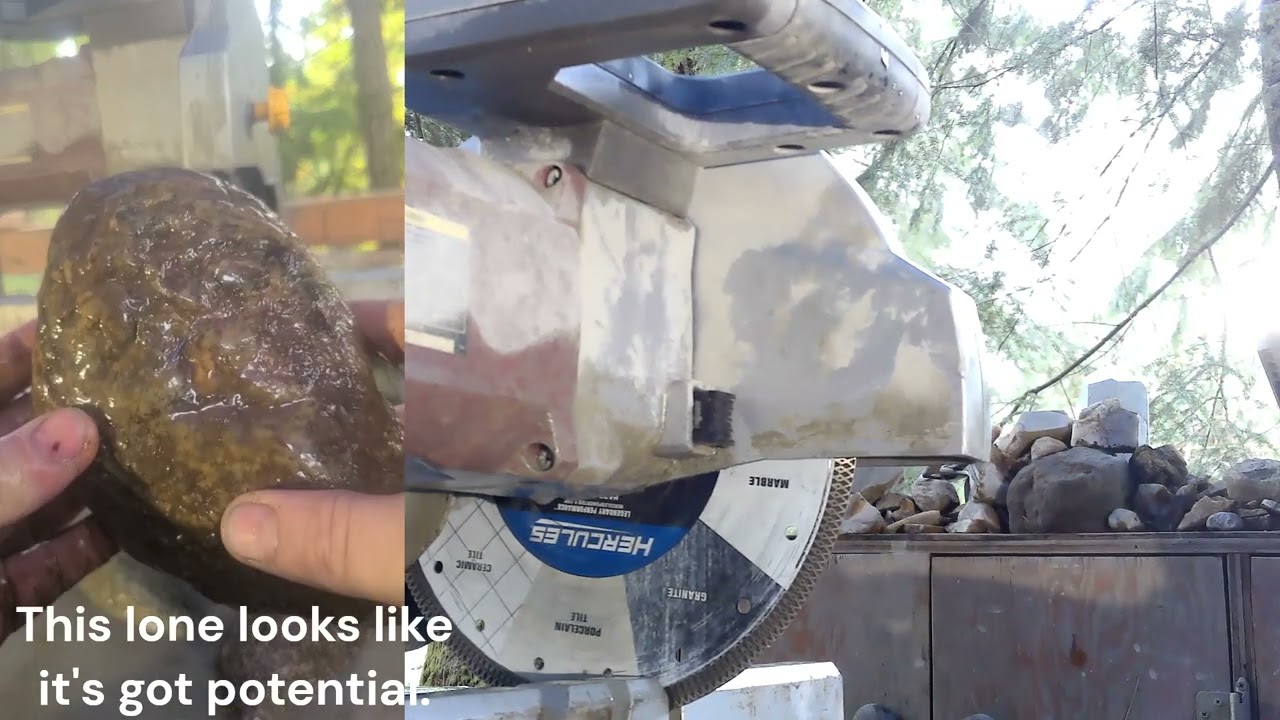 Cutting some bigger river rocks with a tile saw and a new blade! | River Rocks