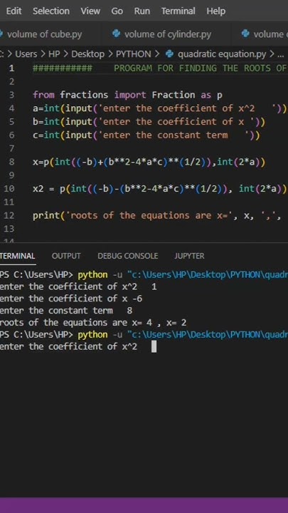 Roots of Quadratic Equations Python Program - YouTube