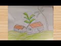 How draw village scenery drawing step by step.