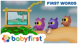 Hoot, Scoot & What | Learn Vocabulary for Kids | Larry Surprise Eggs | First Words | BabyFirst TV