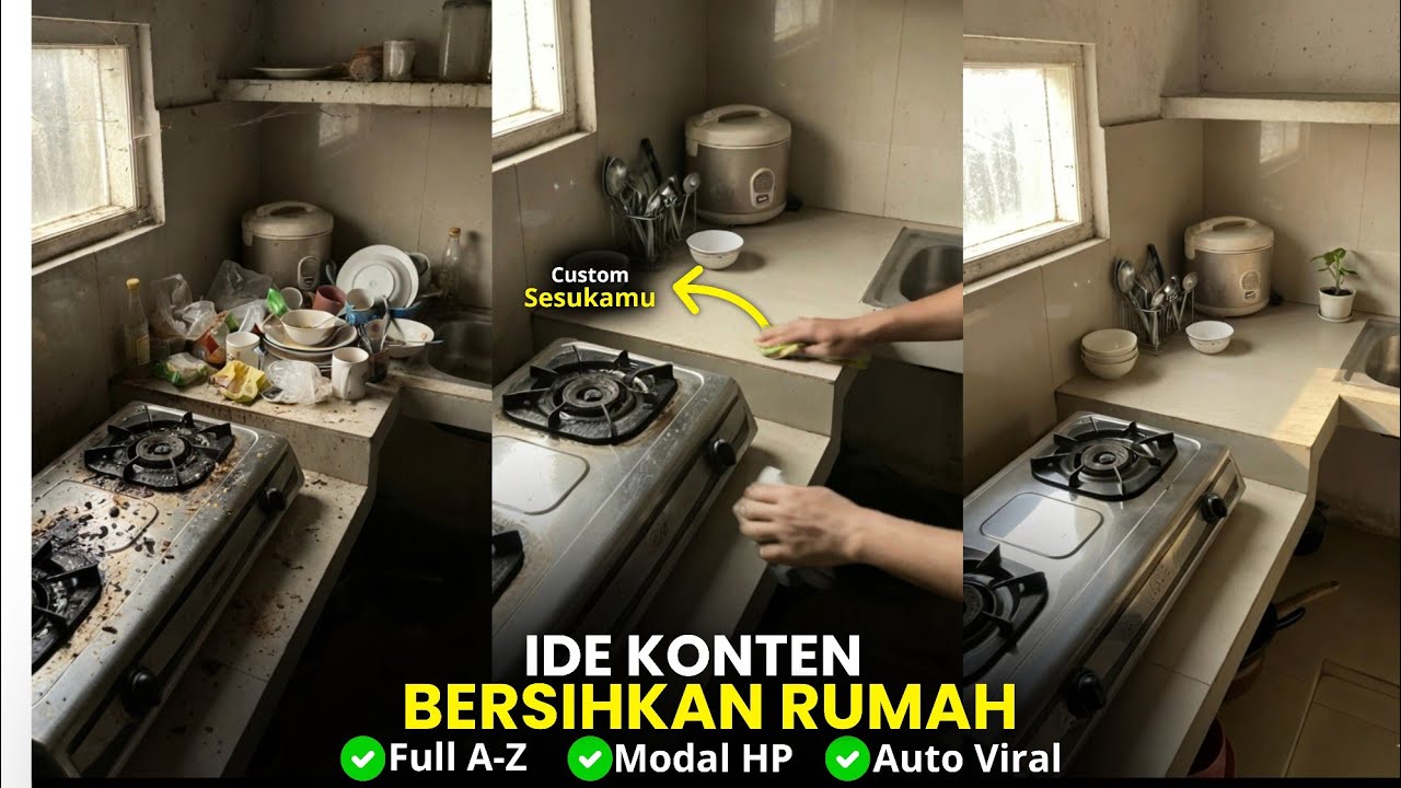 Auto Viral FB Pro! Cara Buat Video AI Bersihkan Rumah Satisfying Pakai HP