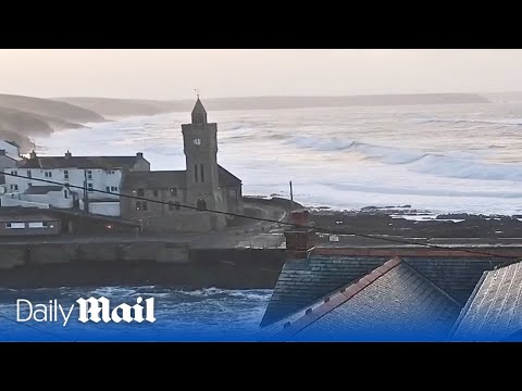 LIVE: View of Porthleven as Storm Isha hits
