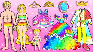 [🐾paper Diy🐾] Rich Vs Poor Rapunzel Family Rainbow Dresses Costumes | Rapunzel Compilation 놀이 종이