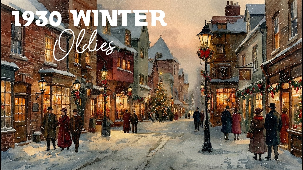 Snowy Winter Street with Distant 1930s Oldies Playing in Another Room | Vintage Music for Unwind