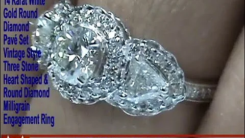 ES251 Vintage Three Stone Round & Heart Diamonds Engagement Ring by MDC Diamonds NY