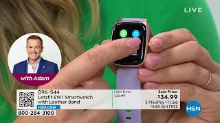 Letsfit EW1 Black Smartwatch with Leather Band
