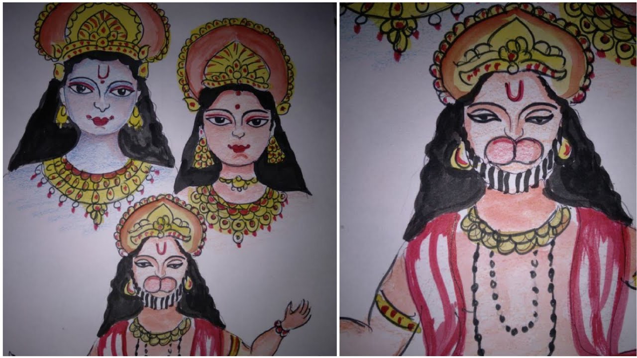 A beautiful drawing Lord hanuman ji , Lord Ram,Mata Sita/easy ...