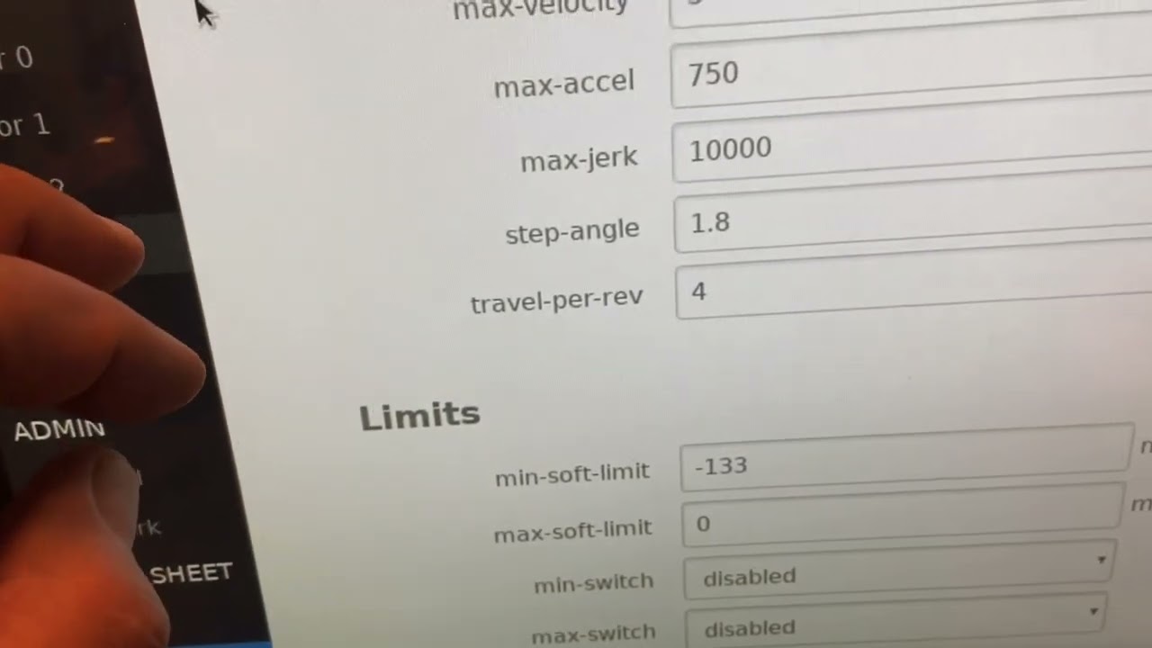 Onefinity Z20 slider settings