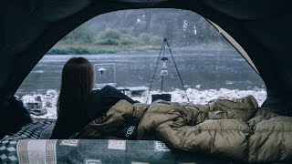 Solo Camping with a Cozy and favorite tent. Hearing water flowing at the mist riverside. ASMR