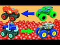 MONSTER TRUCKS Hot Wheels | Blaze | Cars CRASH TESTS Maze With Traps Obstacle Course + POOL & CARS