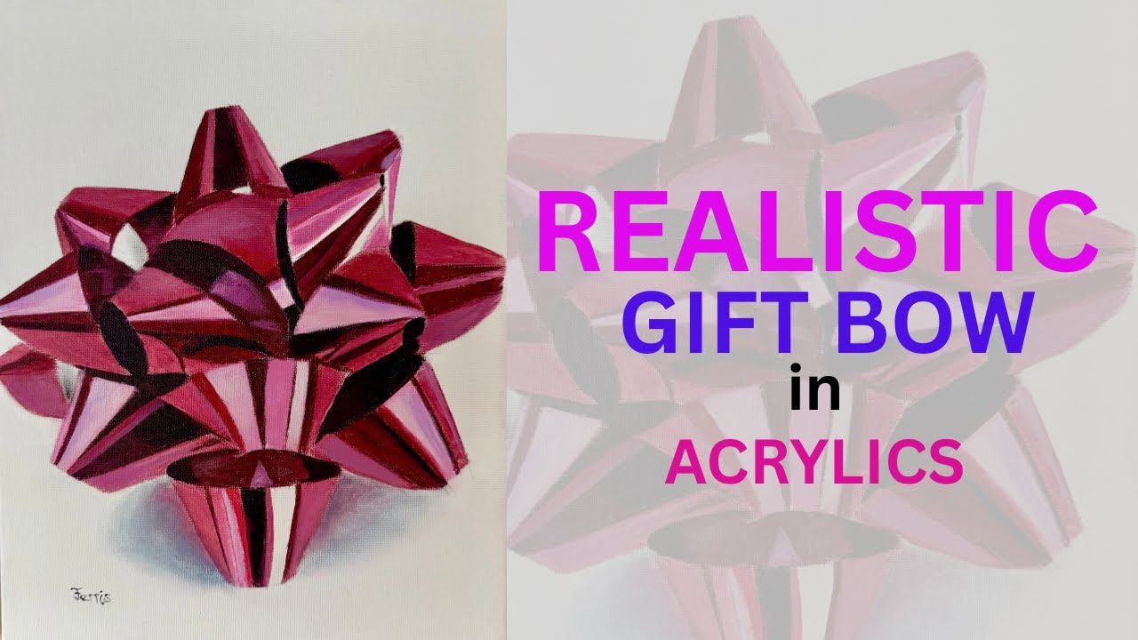 Реалистичный подарочный бант акриловыми красками для начинающих | Простой пошаговый урок по акрил...