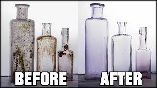 HOW TO CLEAN ANTIQUE BOTTLES! The Easy Way! Remove Stuck On Stains!