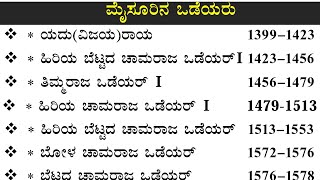 ಮೈಸೂರಿನ ಒಡೆಯರು & ಮೈಸೂರಿನ ದಿವಾನರು ಕಾಲಾನುಕ್ರಮವಾಗಿ ಇಸ್ವಿಯ ಒಂದಿಗೆ ವಿವರಿಸಲಾಗಿದೆ Mysore Odeyas #MHNB24