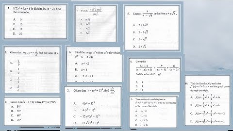 2023 WASSCE Elective Mathematics Paper 1 Objective Test questions 1 to 10