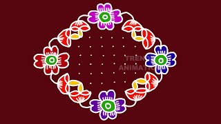 Awesome Easy diwali rangoli with 14*2dots | Easy kolam | Deepavali muggulu | Trendyanimation |