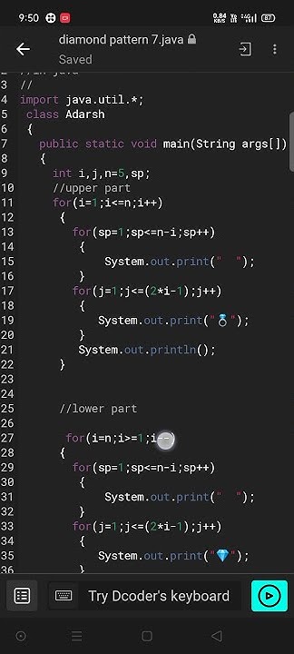Diamond 💎💍 pattern in java, nested loop in java ,java iteration program ...