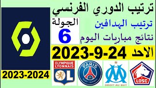 ترتيب الدوري الفرنسي وترتيب الهدافين الجولة 6 اليوم الاحد 24-9-2023 - نتائج مباريات اليوم