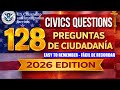 128 Civics Questions for US Interview Citizenship | 128 Preguntas de Ciudadanía 2026 Edition