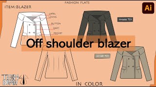 Illustrator fashion technical drawing of Off shoulder blazer I TECHDRAW
